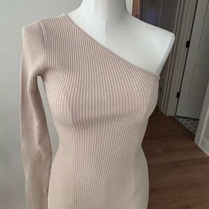 DISSH One-Shoulder Ribbed Cream Midi Dress. Size XS. New
